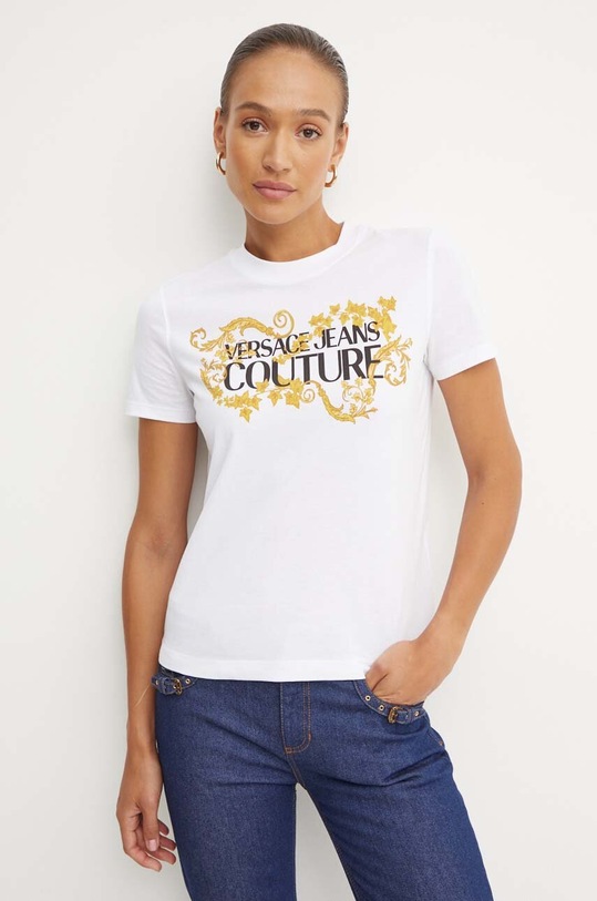 Versace Jeans Couture tricou din bumbac print alb 77HAHE05.CJ00E
