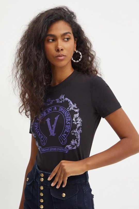 Versace Jeans Couture t-shirt z elastanem czarny 77HAHG04.CJ02G