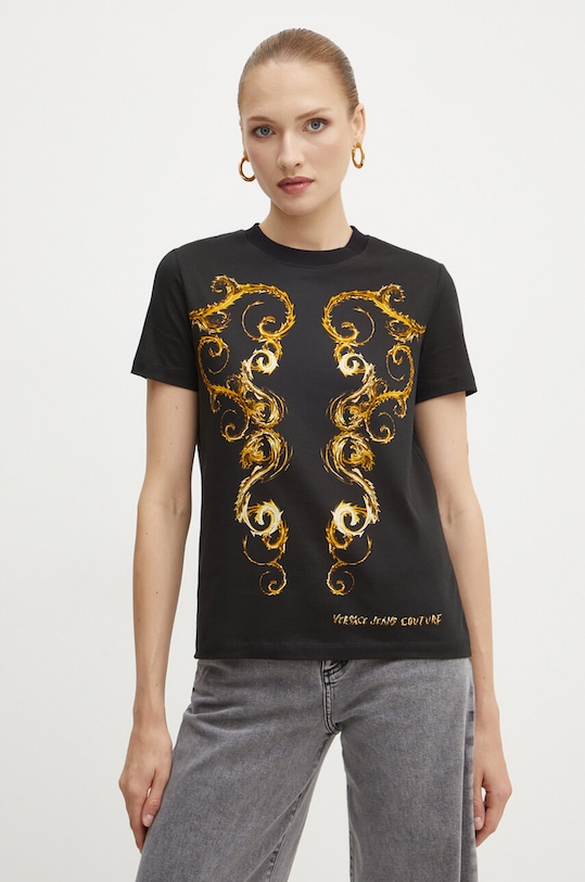 Bavlnené tričko Versace Jeans Couture potlač čierna 77HAH6P3.JS424