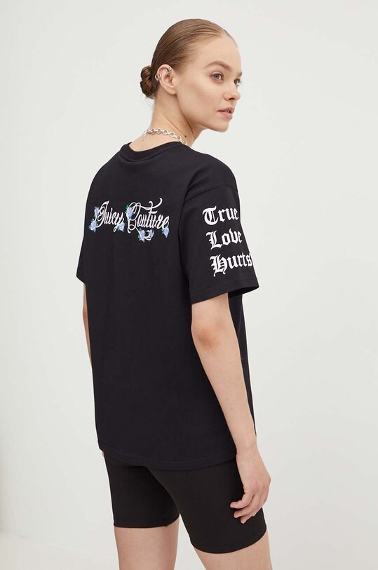 Juicy Couture t-shirt bawełniany ROSE UNISEX nadruk czarny JCBCT224804.101