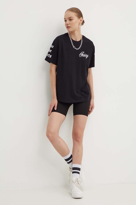 Juicy Couture pamut póló ROSE UNISEX JCBCT224804.101 fekete AW24