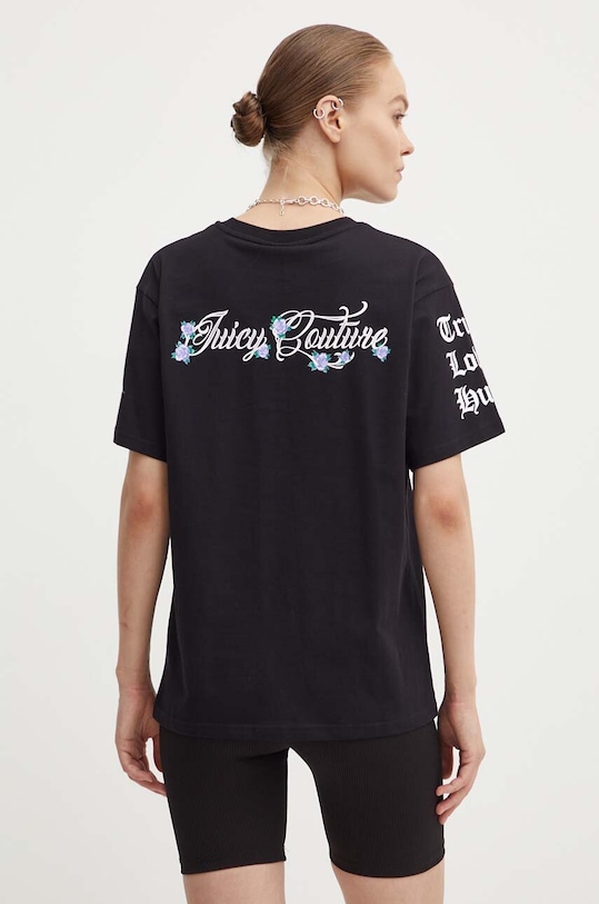 Juicy Couture pamut póló ROSE UNISEX fekete JCBCT224804.101