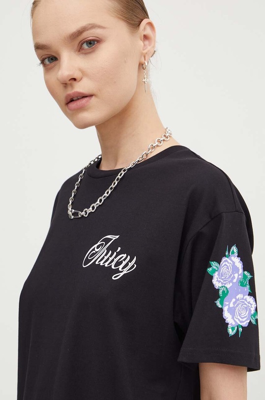 Juicy Couture pamut póló ROSE UNISEX JCBCT224804.101 fekete