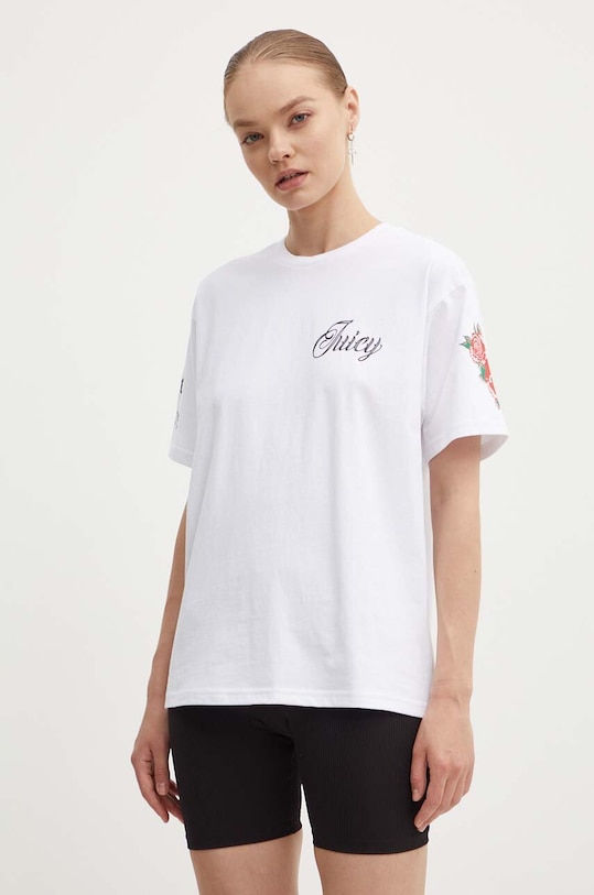 Juicy Couture t-shirt bawełniany ROSE UNISEX T-SHIRT JCBCT224804.117 biały AW24