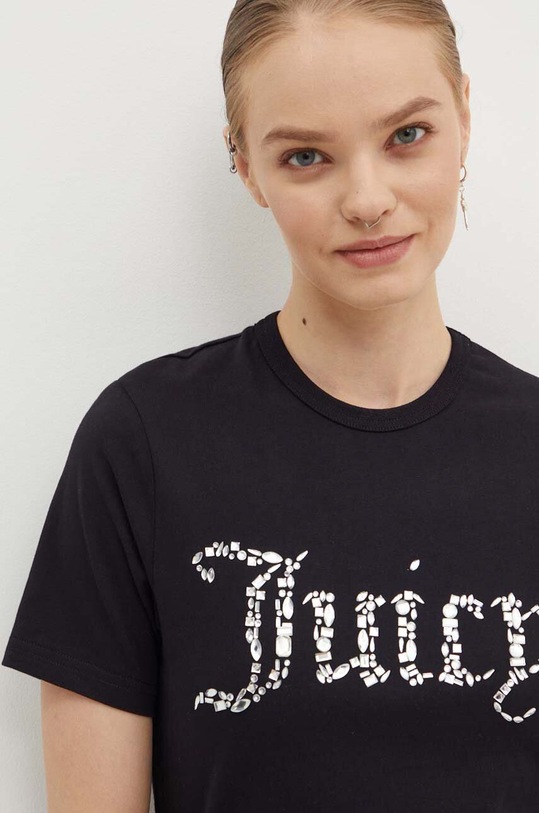 Juicy Couture tricou din bumbac DIAMANTE JEWEL GIRLFRIEND T-SHIRT- imprimeu negru JCMCT224257.101
