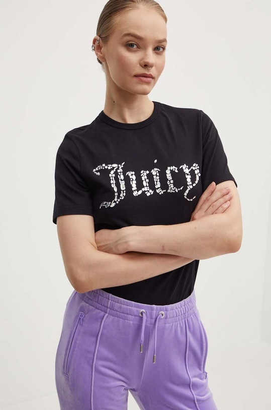 Juicy Couture tricou din bumbac DIAMANTE JEWEL GIRLFRIEND T-SHIRT- negru JCMCT224257.101