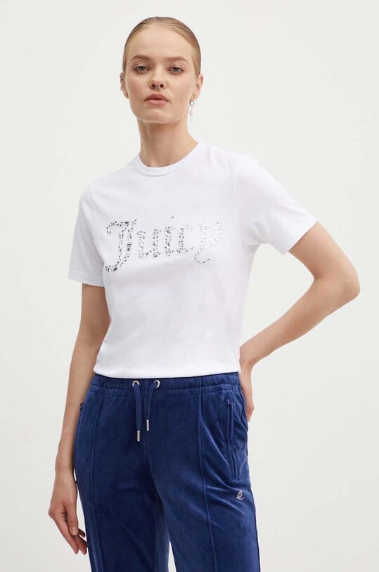 Juicy Couture t-shirt bawełniany DIAMANTE JEWEL GIRLFRIEND T-SHIRT- regular biały JCMCT224257.117