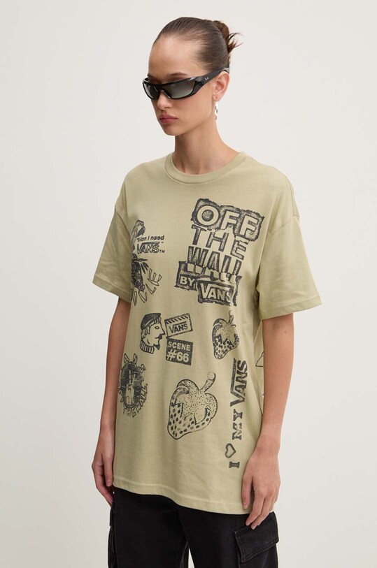 Vans t-shirt bawełniany nadruk zielony VN000HHHD3Z1