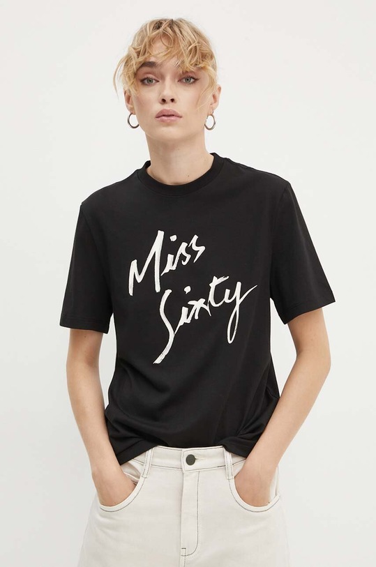 Miss Sixty t-shirt z domieszką jedwabiu pozostałe czarny 6L3SJ3780000