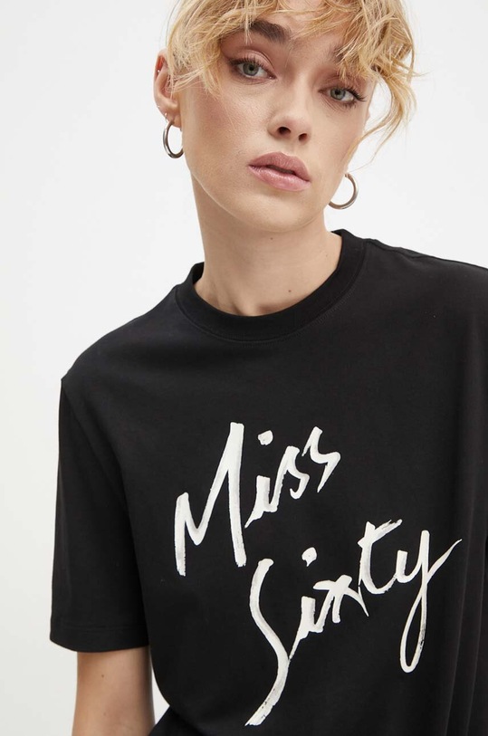 Miss Sixty t-shirt z domieszką jedwabiu czarny 6L3SJ3780000