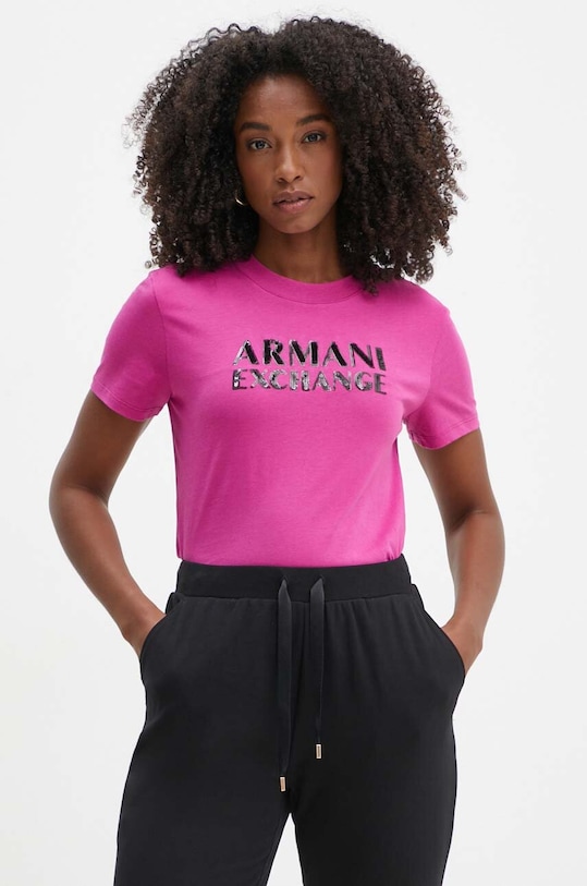 Bavlněné tričko Armani Exchange nášivka růžová XW000060.AF10354