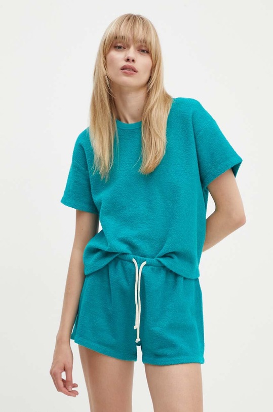 Bavlněné tričko American Vintage kulatý zelená BOBY02DH24