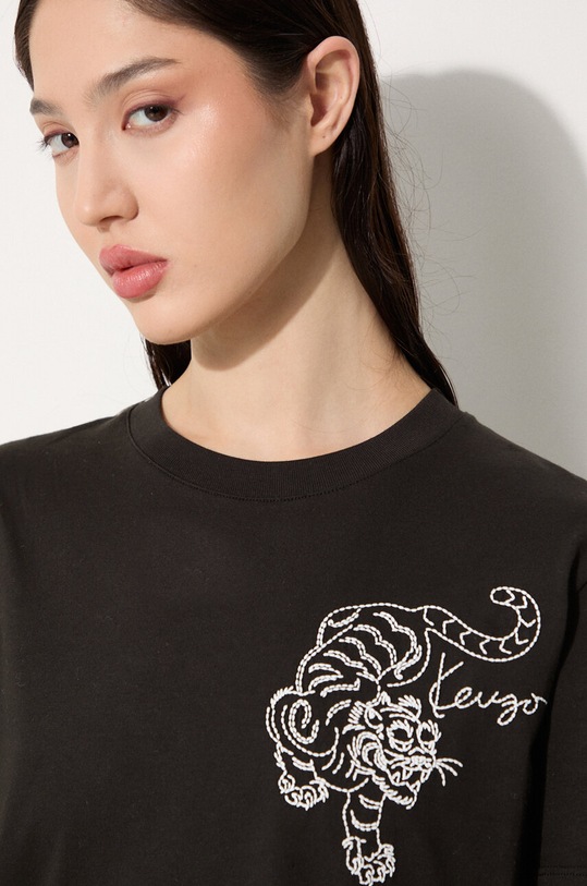 Bavlněné tričko Kenzo Gots Star Tiger Emb Loose FE62TS1354SG.99J černá
