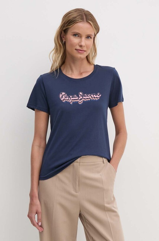 Βαμβακερό μπλουζάκι Pepe Jeans ENARA βαμβάκι σκούρο μπλε PL505879