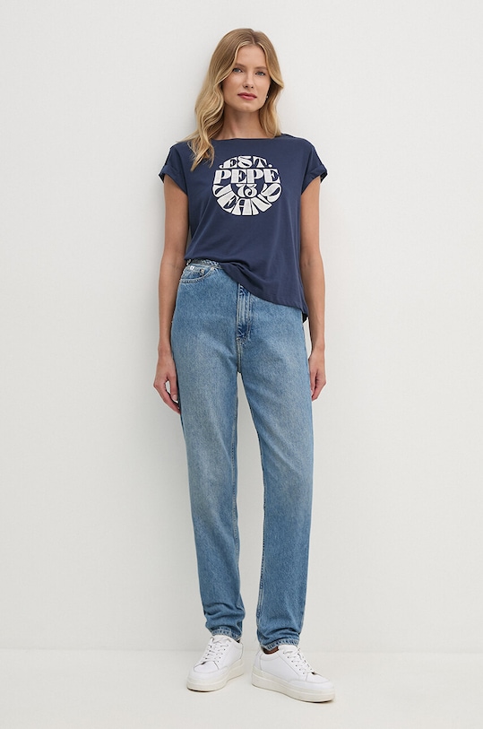Бавовняна футболка Pepe Jeans ELVIA PL505881 темно-синій AW24