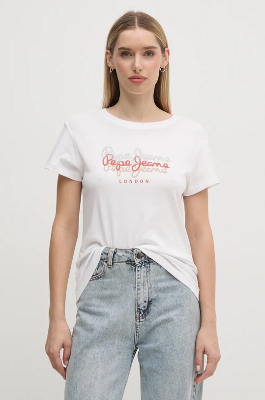 Pepe Jeans tricou din bumbac GALEY imprimeu alb PL505941