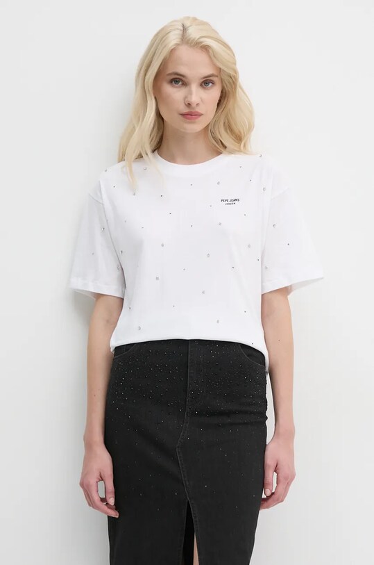 Бавовняна футболка Pepe Jeans ELIN relaxed білий PL505943