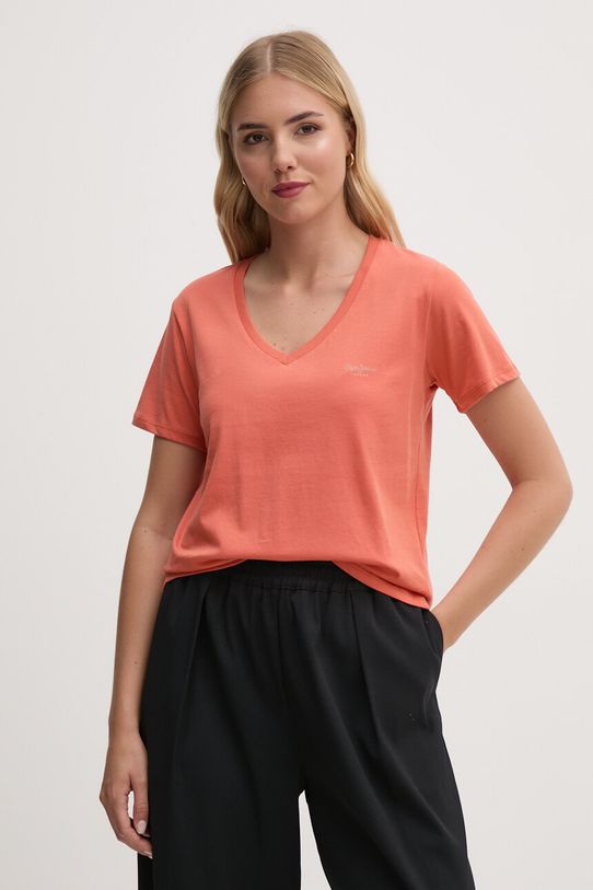 Pamučna majica Pepe Jeans FIORE V NECK Planet friendly narančasta PL505948