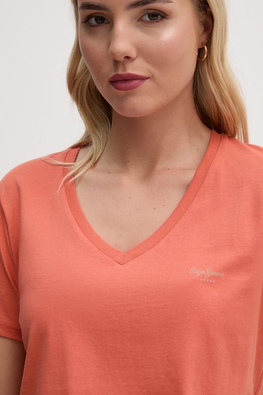 Pepe Jeans t-shirt bawełniany FIORE V NECK pomarańczowy PL505948