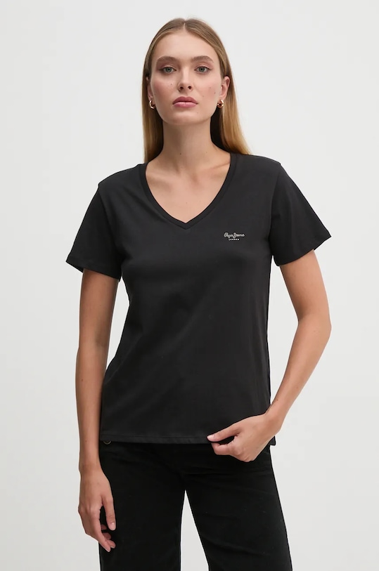 Pepe Jeans t-shirt bawełniany FIORE V NECK czarny PL505948