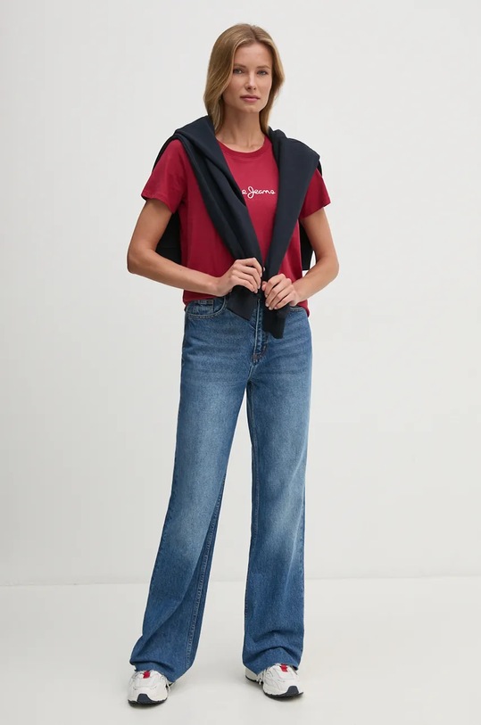 Pepe Jeans tricou din bumbac FIORE PL505951 burgundia AW24