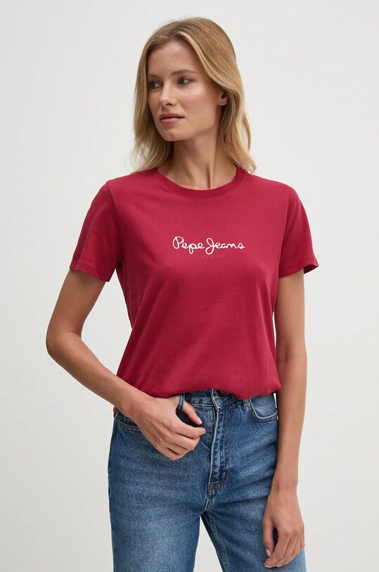 Pepe Jeans tricou din bumbac FIORE burgundia PL505951