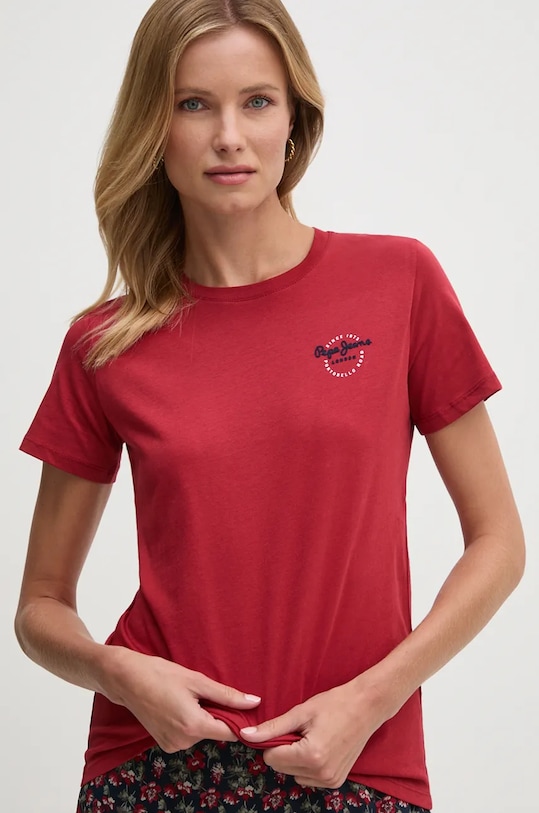 Pepe Jeans t-shirt in cotone GABRIELA applique granata PL505967