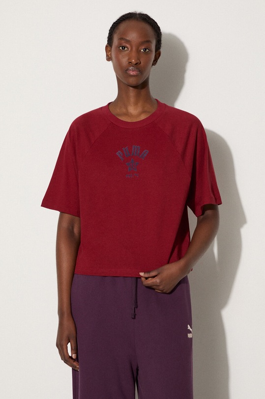 Bavlněné tričko Puma Classics Play Paris Relaxed Tee relaxed burgundské 626808