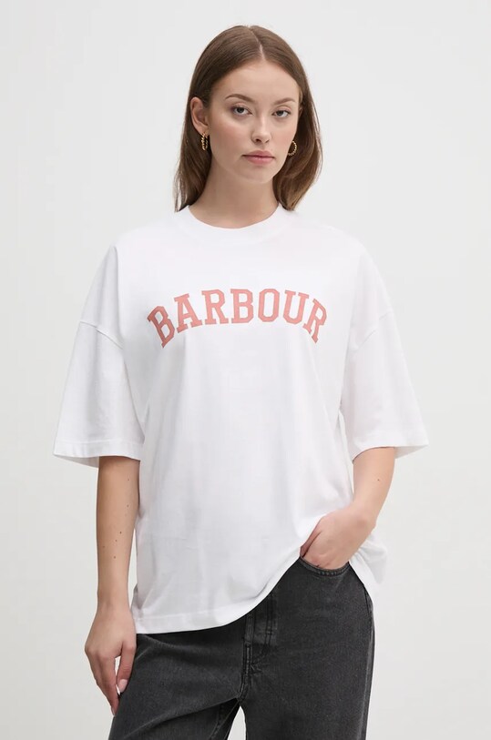 Bavlnené tričko Barbour relaxed biela LTS0652