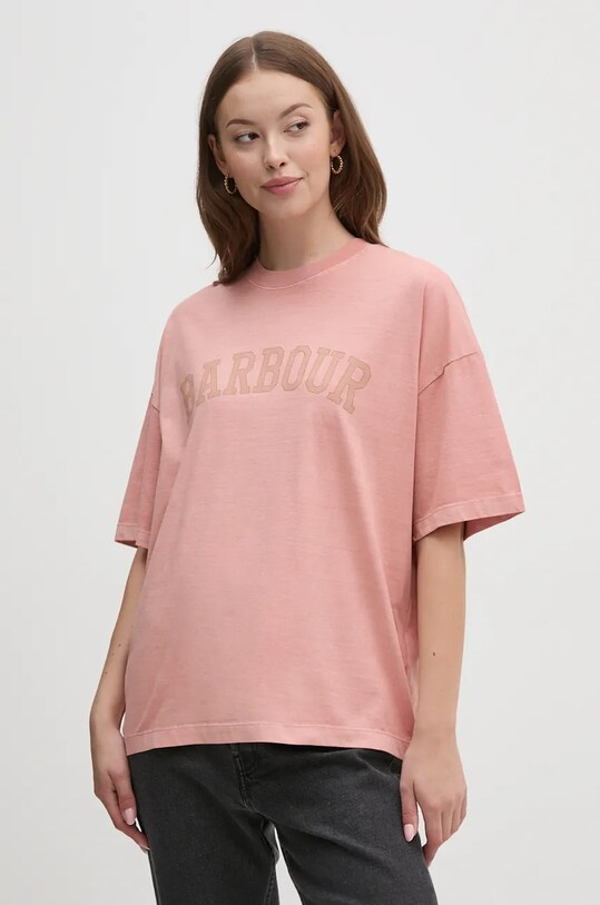 Barbour tricou din bumbac print roz LTS0652