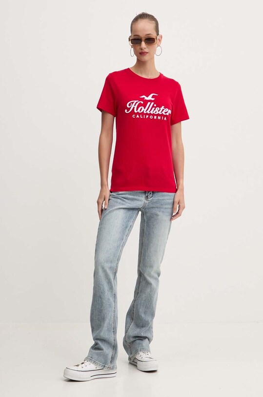Bavlnené tričko Hollister Co. KI357.3285.500 červená AW24