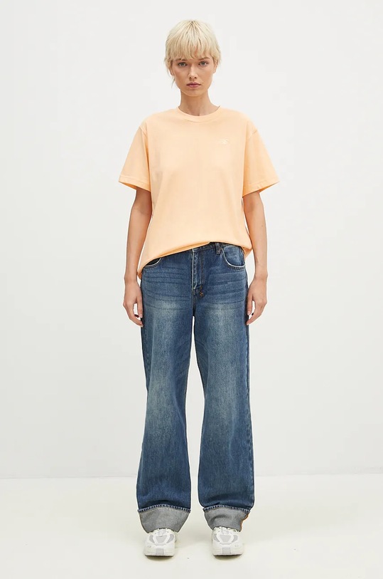 Bombažna kratka majica New Balance Athletics Jersey WT41501PAE oranžna