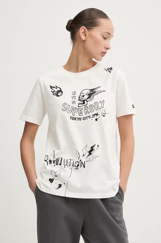 Bavlněné tričko Superdry potisk béžová W1011498A.34C