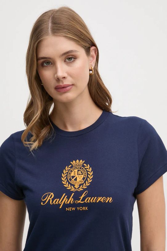 Βαμβακερό μπλουζάκι Polo Ralph Lauren κανονικό σκούρο μπλε 211952901