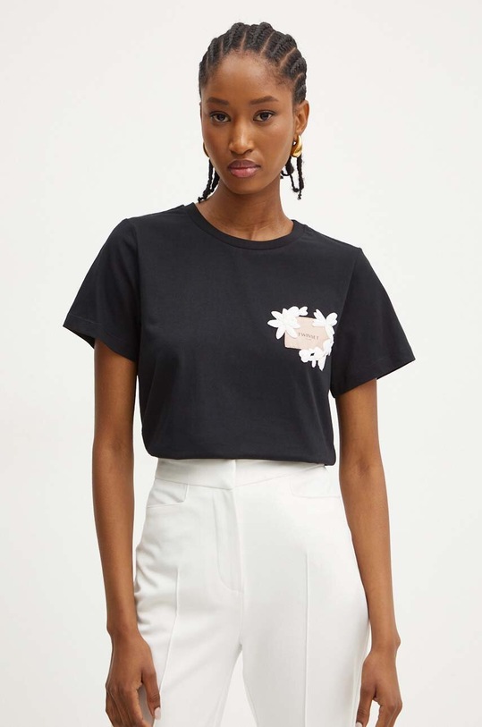 Twinset tricou din bumbac imprimeu negru 242TP2520