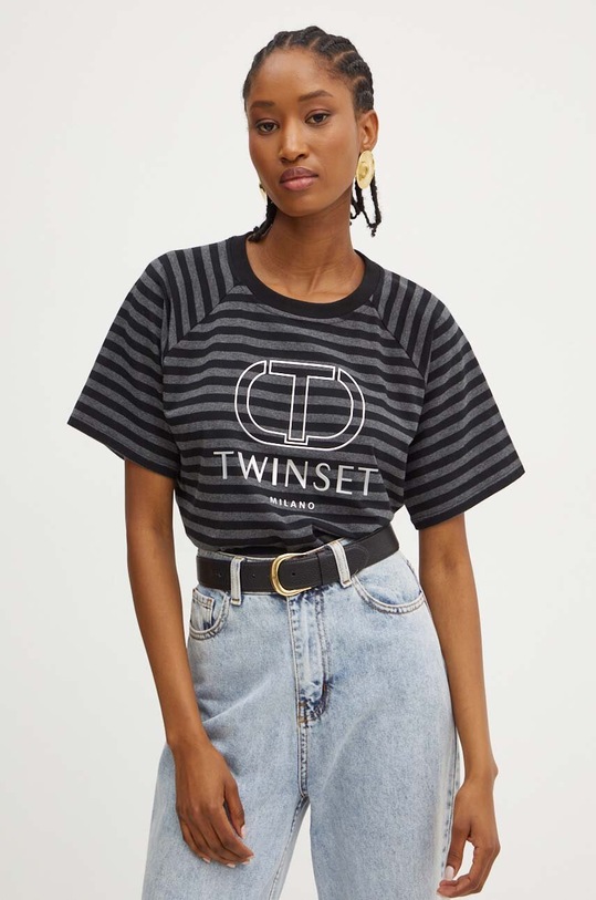 Twinset t-shirt z elastanem czarny 242TP2330