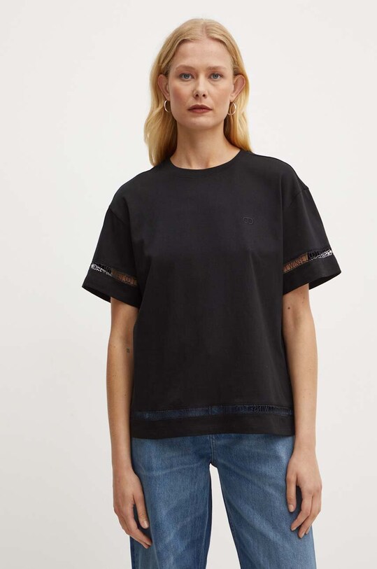 Twinset t-shirt bawełniany regular czarny 242TP2501