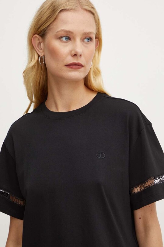 Twinset t-shirt bawełniany czarny 242TP2501