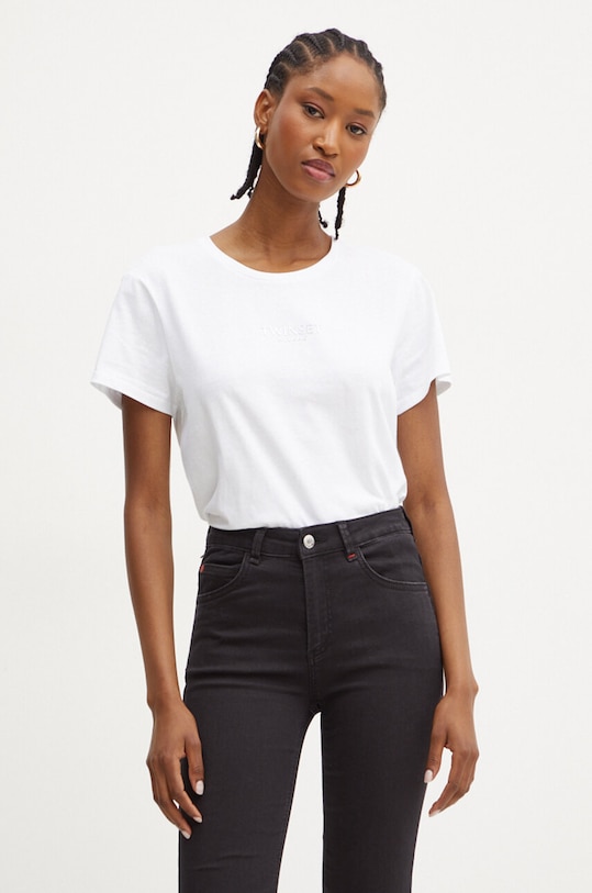 Twinset t-shirt bawełniany nadruk biały 242TP2321