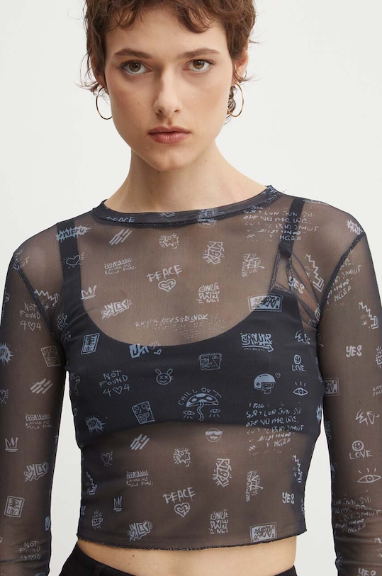 Kaotiko longsleeve cu modele negru AP035.01.M002