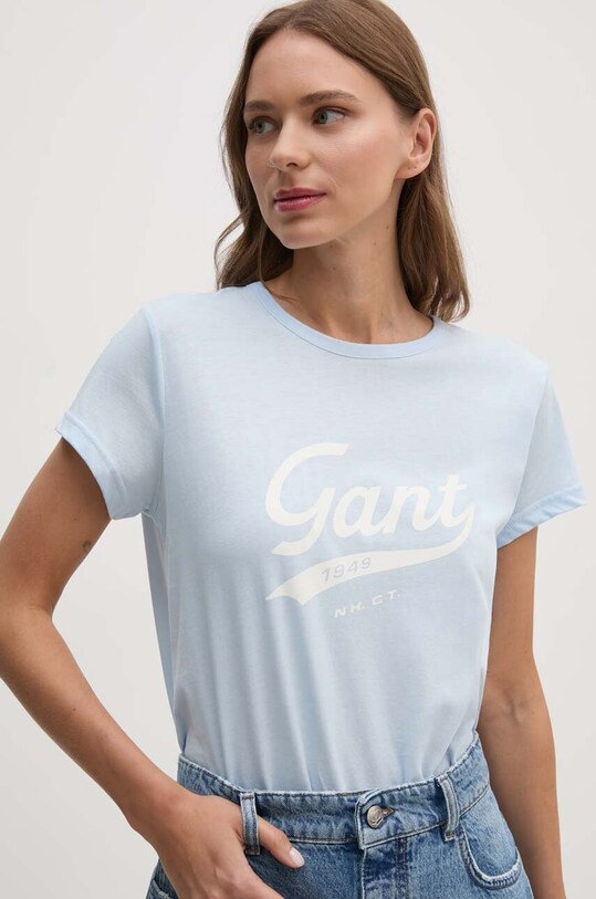 Хлопковая футболка Gant хлопок голубой 4200482
