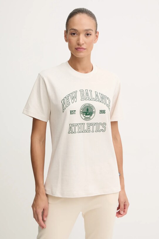 New Balance tricou din bumbac imprimeu bej WT43548LIT
