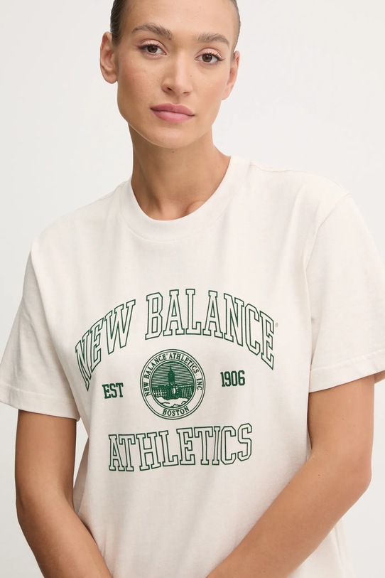 New Balance t-shirt bawełniany beżowy WT43548LIT