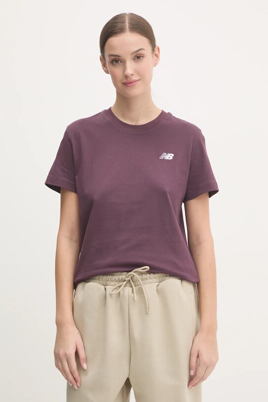 Bavlněné tričko New Balance hladký burgundské WT41509PLN