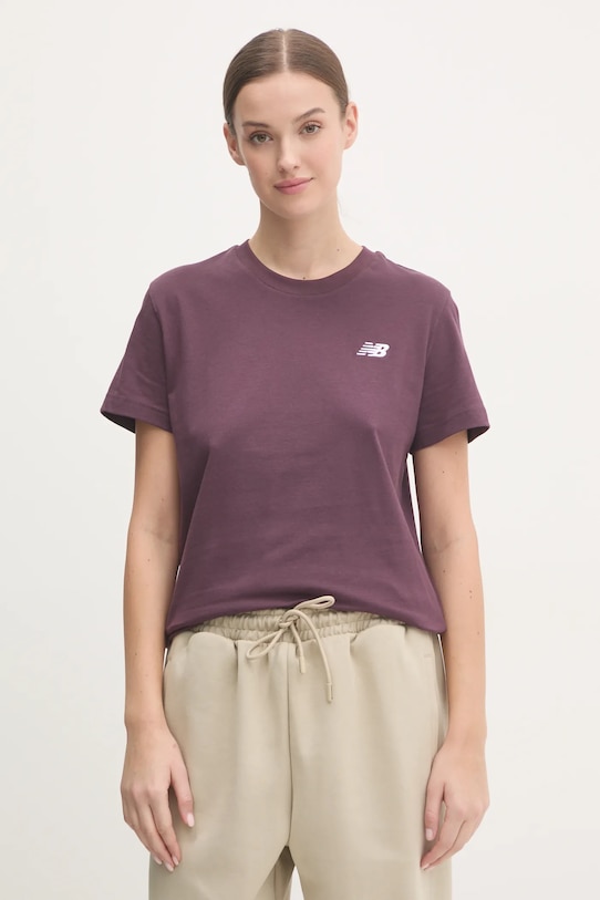 Pamučna majica New Balance bez uzorka bordo WT41509PLN