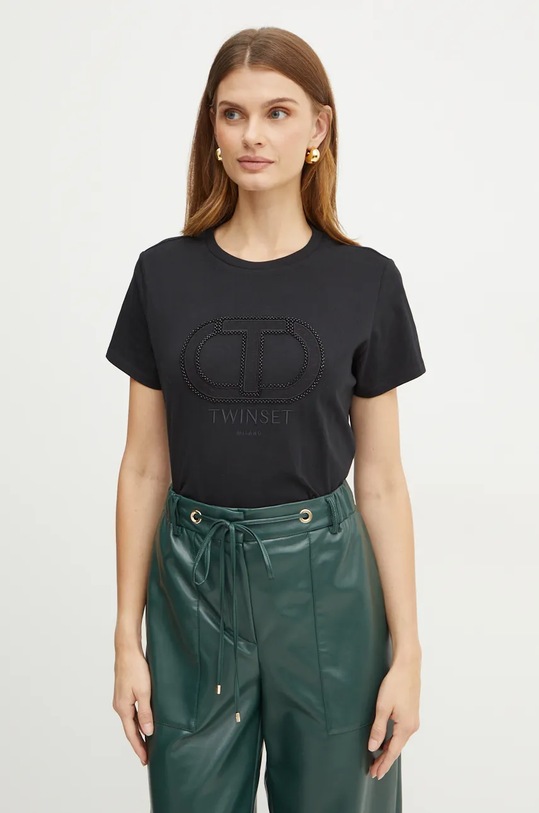 Pamučna majica Twinset pamuk crna 242TT2460