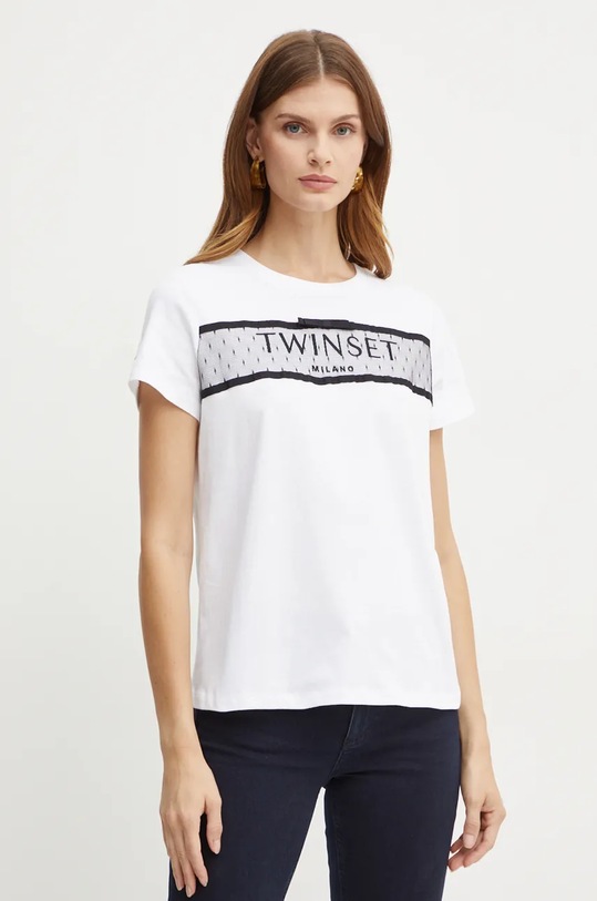 Twinset tricou din bumbac imprimeu alb 242TT2290