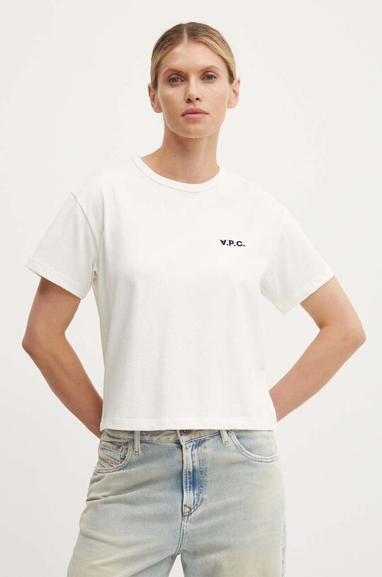 A.P.C. tricou din bumbac t-shirt boxy petit vpc melanj alb COHBQ.F26390