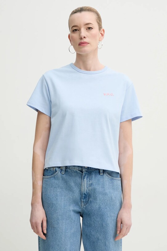 Bavlněné tričko A.P.C. t-shirt boxy petit vpc hladký modrá COHBQ.F26390