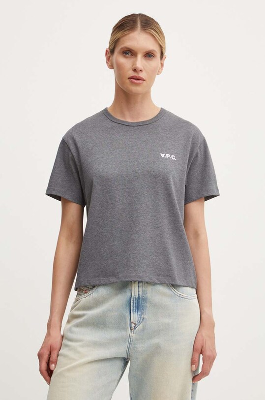 A.P.C. tricou din bumbac t-shirt boxy petit vpc melanj gri COHBQ.F26390